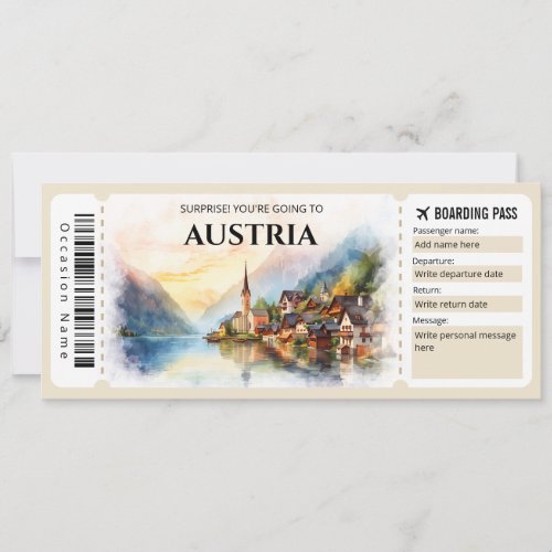 Editable Austria Plane Boarding Pass Invitation