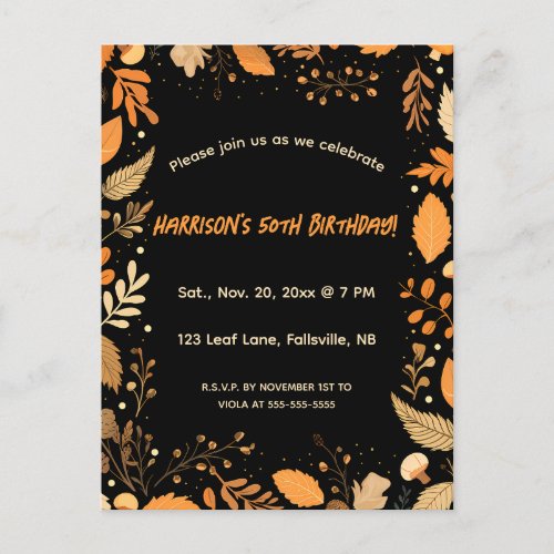 Editable Autumn Birthday Invitation