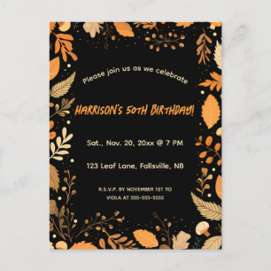 Editable Autumn Birthday Invitation Postcard