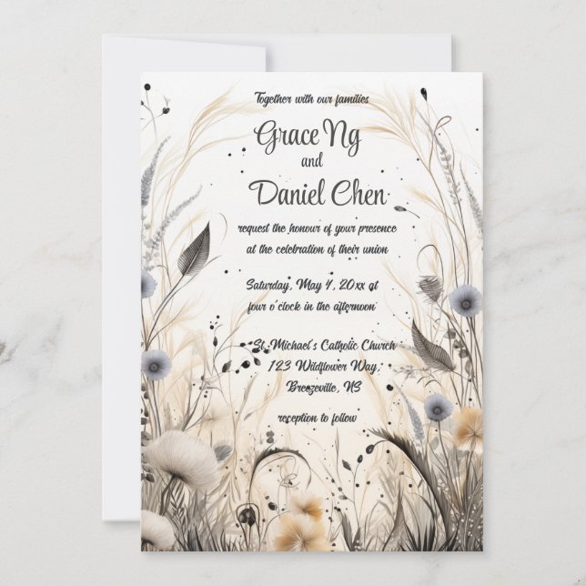 Editable Autumn Breeze Wildflowers  Invitation (Front)