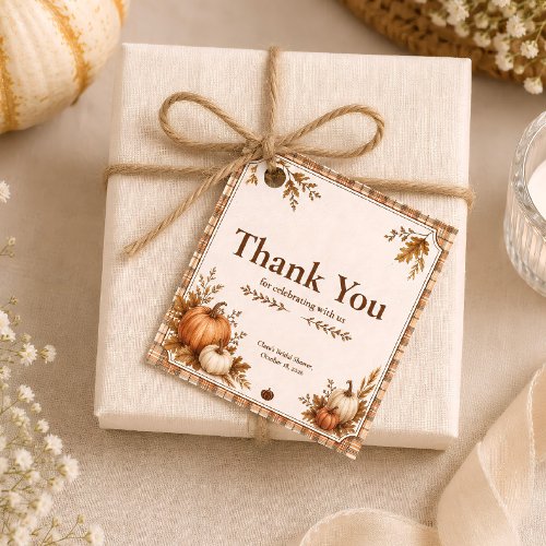 Editable Autumn Pumpkin Plaid Bridal Shower Rustic Favor Tags