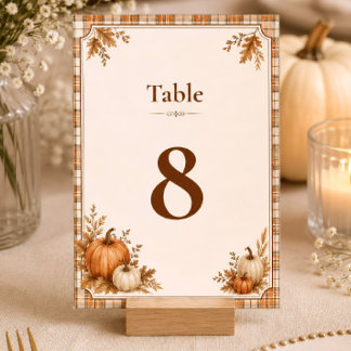 Editable Autumn Pumpkin Plaid Rustic Fall Table Number