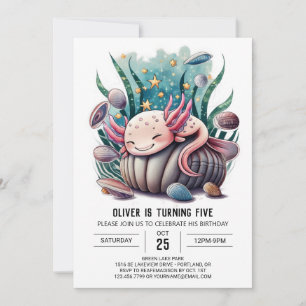Editable Axolotl Birthday Invitation