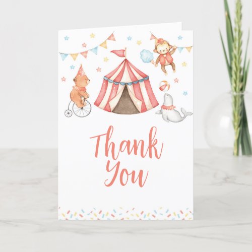 Editable Baby Animal Circus Thank You Card