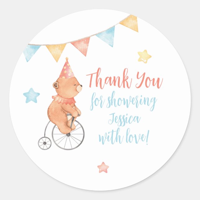 Editable Baby Animal Circus ThankYou Favor Sticker (Front)