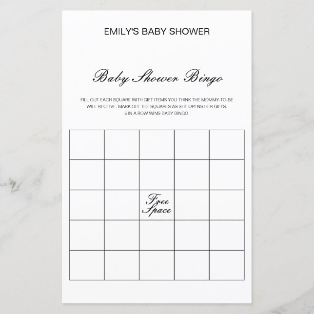 Editable Baby Bingo Baby Shower Game PRINTED (Front)