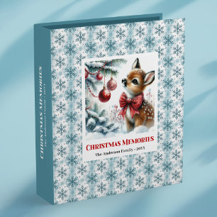 Editable baby fawn christmas scene kids memory 3 ring binder