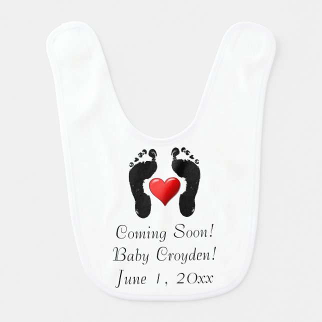 Editable Baby Footprint  Pregnancy Announcement Baby Bib (Front)