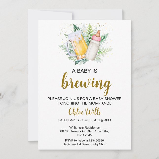Editable Baby is Brewing Baby Shower Invitation (Front)
