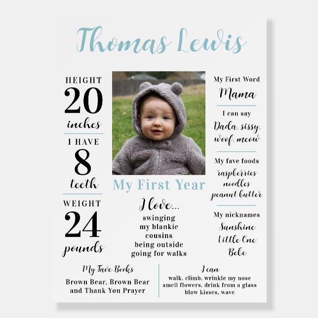 Editable Baby Milestone Board My First Birthday (Front)