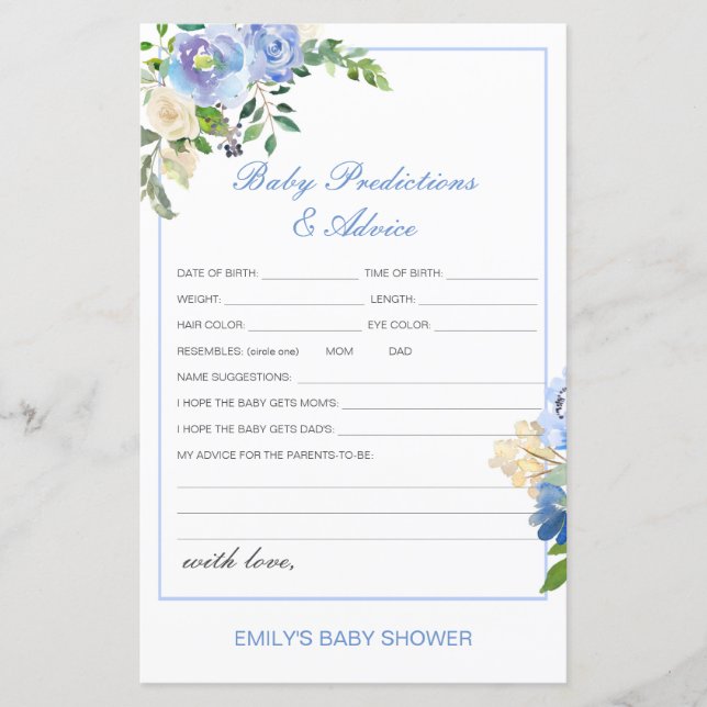 Editable Baby Prediction and Advice Baby Shower (Front)