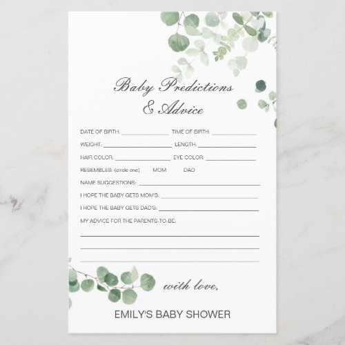 Editable Baby Prediction and Advice Baby Shower