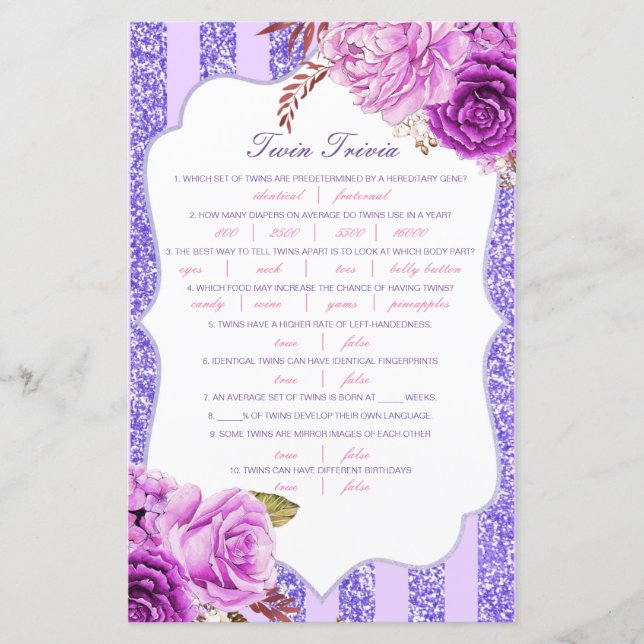 Editable Baby Twin Trivia Baby Shower with Answer (Front)