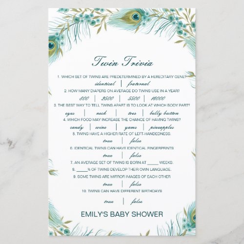 Editable Baby Twin Trivia Baby Shower with Answer