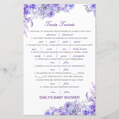 Editable Baby Twin Trivia Baby Shower with Answer