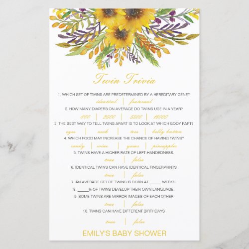 Editable Baby Twin Trivia Baby Shower with Answer