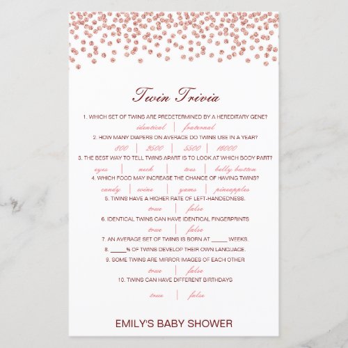 Editable Baby Twin Trivia Baby Shower with Answer