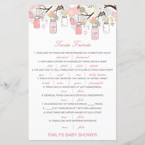 Editable Baby Twin Trivia Baby Shower with Answer