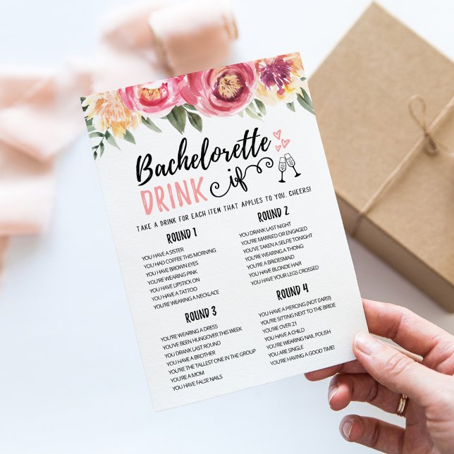 Editable Bachelorette DRINK IF Hen Party Game Card (Creator Uploaded)