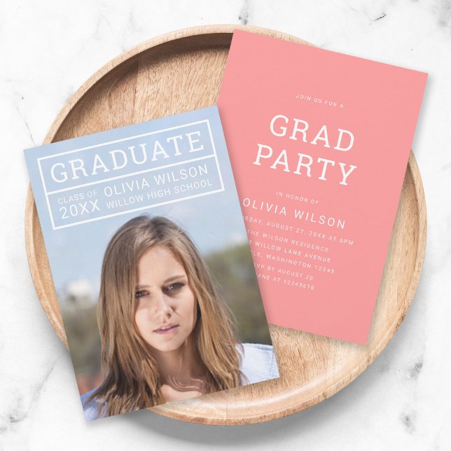 Editable Back Color Modern Grid Photo Grad Party Invitation (Creator Uploaded)