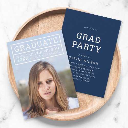 Editable Back Color Modern Grid Photo Grad Party Invitation