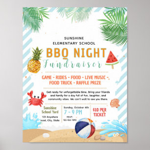 Editable back to school beach fundraiser flyer poster