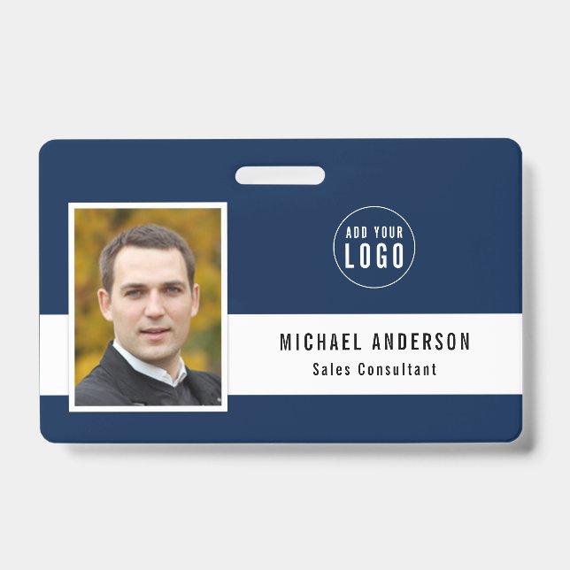 Editable Background Color Add Your Logo Photo Name Badge (Front)