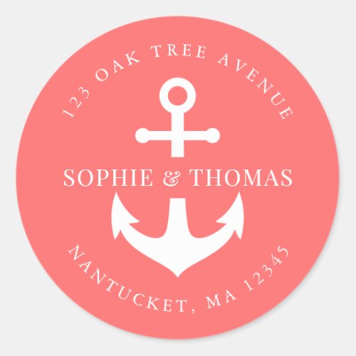 Editable Background Color Anchor Return Address Classic Round Sticker
