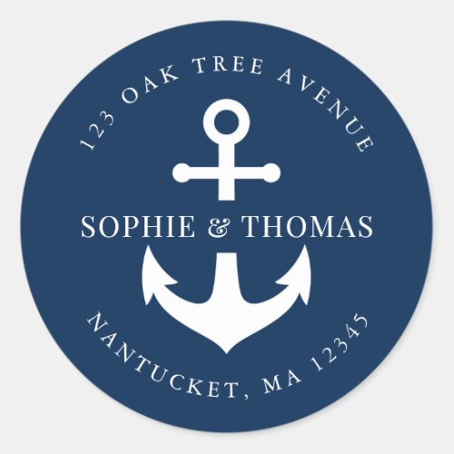 Editable Background Color Anchor Return Address Classic Round Sticker