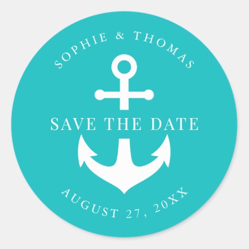 Editable Background Color Anchor Save the Date Classic Round Sticker