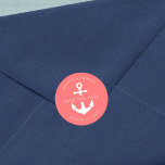 Editable Background Color Anchor Save the Date Classic Round Sticker<br><div class="desc">This nautical save the date wedding sticker features an anchor in white against an editable background color; to change it from coral to the color of your choice, click the customize button. Check out matching wedding items here https://www.zazzle.com/collections/editable_color_nautical_anchor_wedding_2-119876283767110974?rf=238364477188679314&tc=rc . Personalize it by replacing the placeholder text. For more options such...</div>