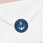 Editable Background Color Anchor Save the Date Classic Round Sticker<br><div class="desc">This nautical save the date wedding sticker features an anchor in white against an editable background color; to change it from blue to the color of your choice, click the customize button. Check out matching wedding items here https://www.zazzle.com/collections/editable_color_nautical_anchor_wedding-119983845388789301?rf=238364477188679314&tc=rc . Personalize it by replacing the placeholder text. For more options such...</div>