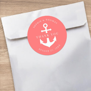 Editable Background Color Anchor Wedding Thank You Classic Round Sticker