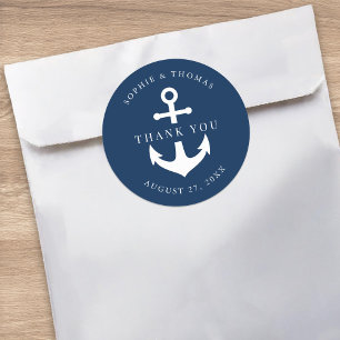 Editable Background Color Anchor Wedding Thank You Classic Round Sticker