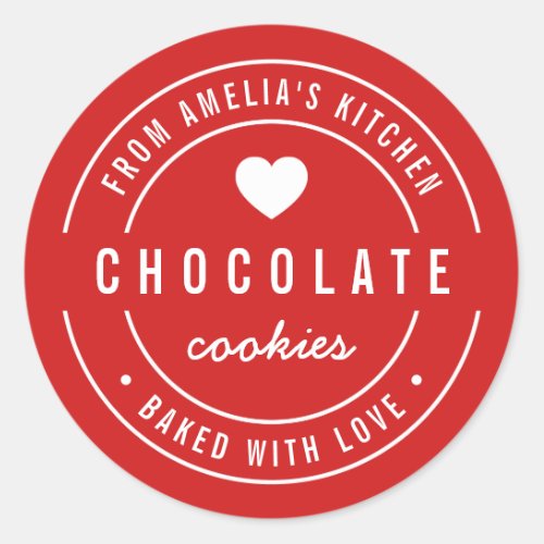 Editable Background Color Baked with Love Classic Round Sticker