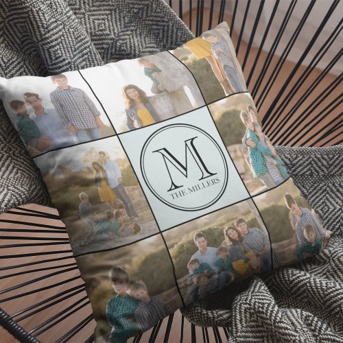 Editable Background Color Custom Monogram Photo Throw Pillow