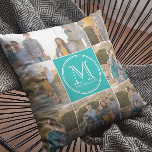 Editable Background Color Custom Monogram Photo Throw Pillow