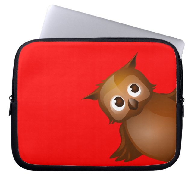 Editable Background Color - Cute Brown Owl Laptop Sleeve (Front)