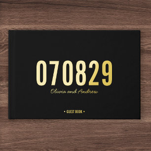 Editable Background Color Date Bold Modern Wedding Foil Guest Book