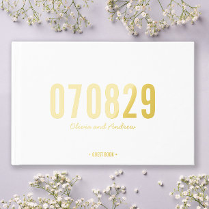 Editable Background Color Date Bold Modern Wedding Foil Guest Book