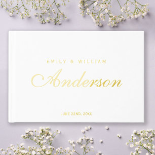 Editable Background Color Elegant Wedding Script Foil Guest Book
