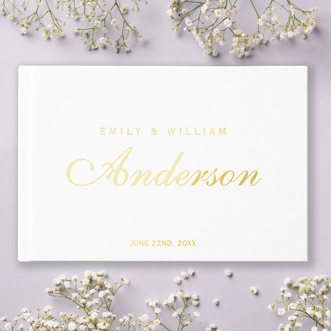 Editable Background Color Elegant Wedding Script Foil Guest Book (Creator Uploaded)