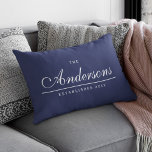Editable Background Color Established Family Name Lumbar Pillow<br><div class="desc">This versatile Family Name pillow with editable front and back background color features your family name in an elegant cursive font and below a thin line, state when your family was established. Change the color of this pillow and make it suit your home decor color scheme. Personalize it by replacing...</div>