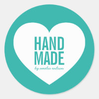 Editable Background Color Handmade Modern Heart Classic Round Sticker