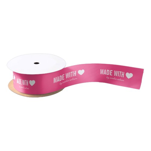 Editable Background Color Made with Love Heart Satin Ribbon