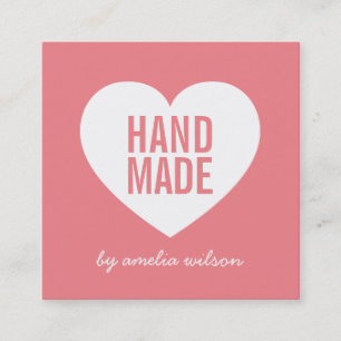 Editable Background Color Modern Handmade Heart Square Business Card