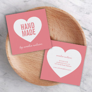 Editable Background Color Modern Handmade Heart Square Business Card