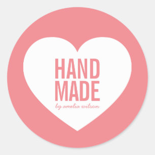 Editable Background Color Modern Heart Handmade Classic Round Sticker