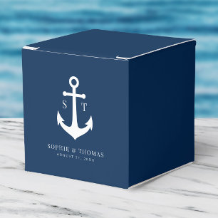 Editable Background Color Monogram Anchor Wedding Favor Boxes