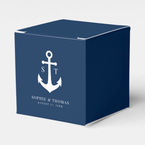 Editable Background Color Monogram Anchor Wedding Favor Boxes